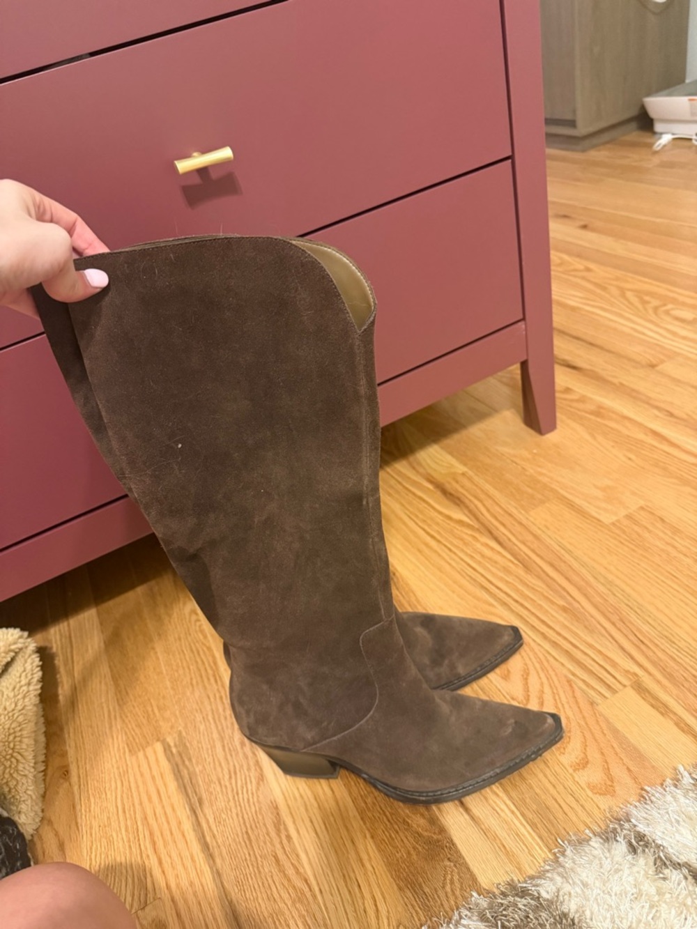 Women's Tall Pointed-Toe Suede Boots - Brown